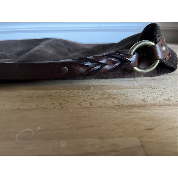 GAP Vintage Chocolate Brown Suede Hobo Shoulder Bag Braided Leather Handle - Picture 4 of 9